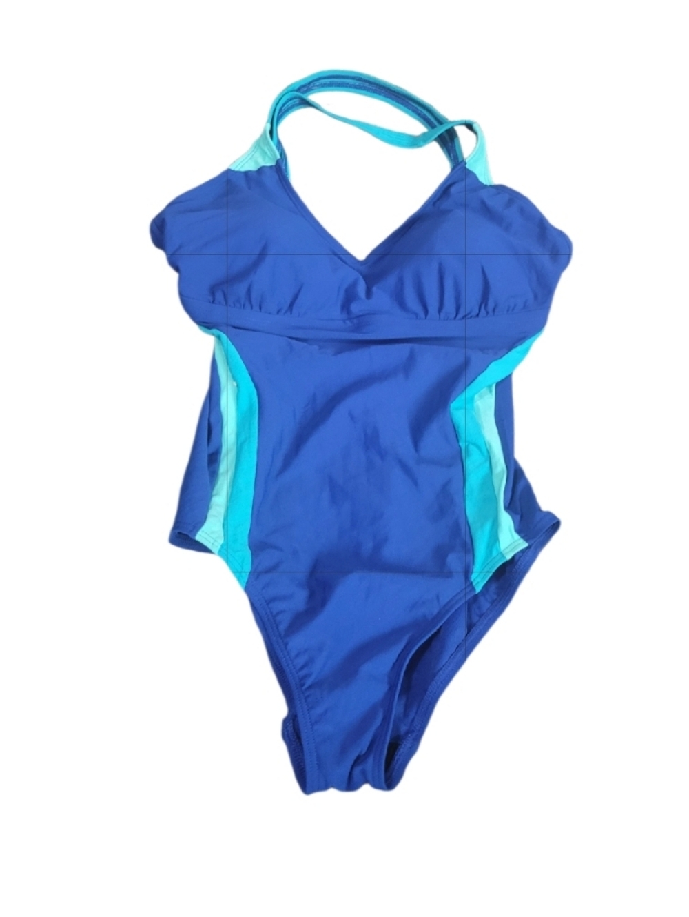 Lands End Blue One-Piece Swimsuit with Aqua Side Panels Sz 8